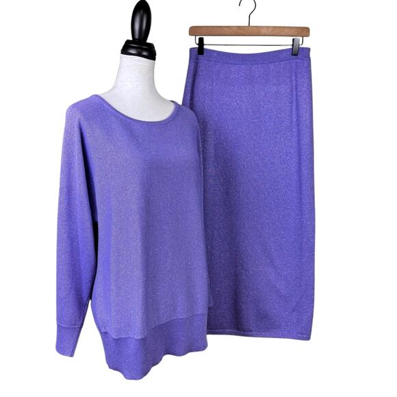 Draper’s & Damon's Purple Knit Metallic Sparkle 2 Piece Sweater Skirt Set - Picture 1 of 13